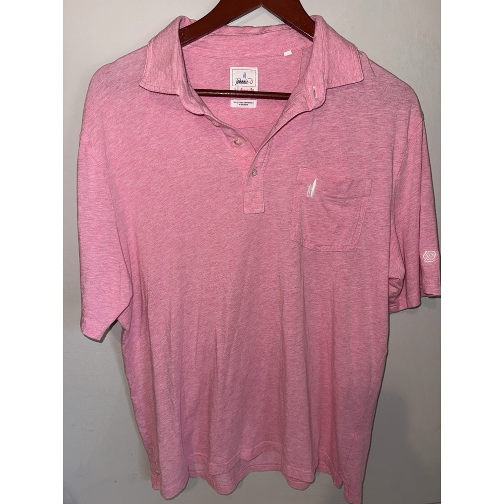 Johnnie-O Shirt Mens Large Pink Short Sleeve Polo Pocket Hanging Out